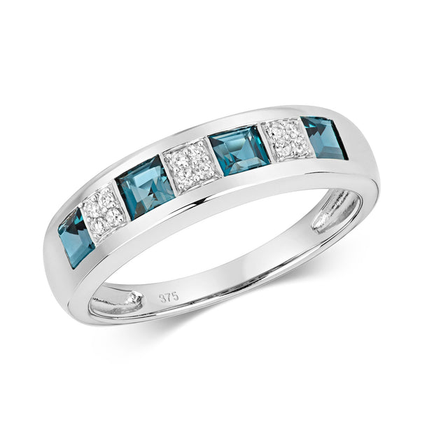 London Blue Topaz and Diamond Ring in 9K White Gold