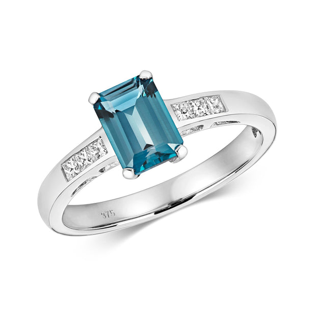 London Blue Topaz and Diamond Ring in 9K White Gold