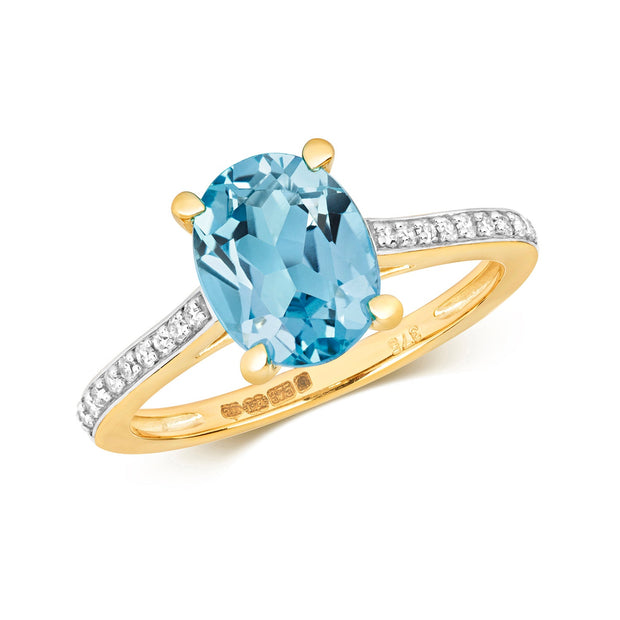 Blue Topaz & Diamond Ring in 9K Gold