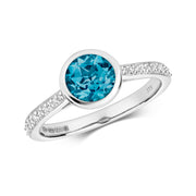 London Blue Topaz and Diamond Ring in 9K White Gold