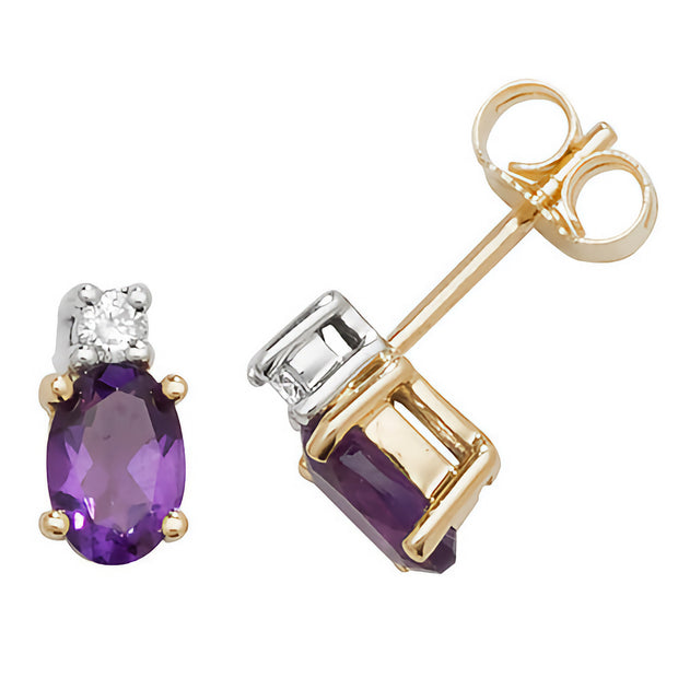 Amethyst & Diamond Earring in 9K Gold