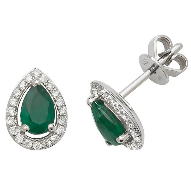Emerald and Diamond Earring in 9K White Gold