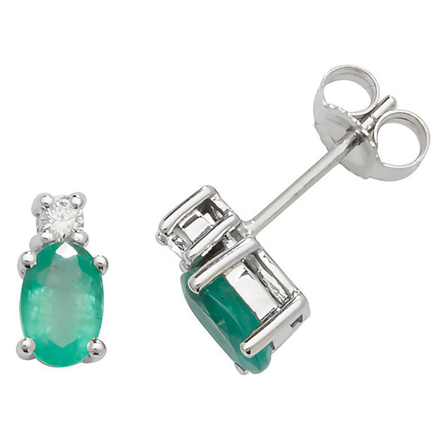 Emerald and Diamond Earring in 9K White Gold