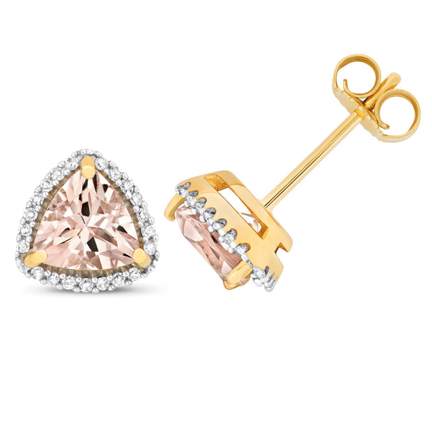 Morganite & Diamond Earring in 9K Gold