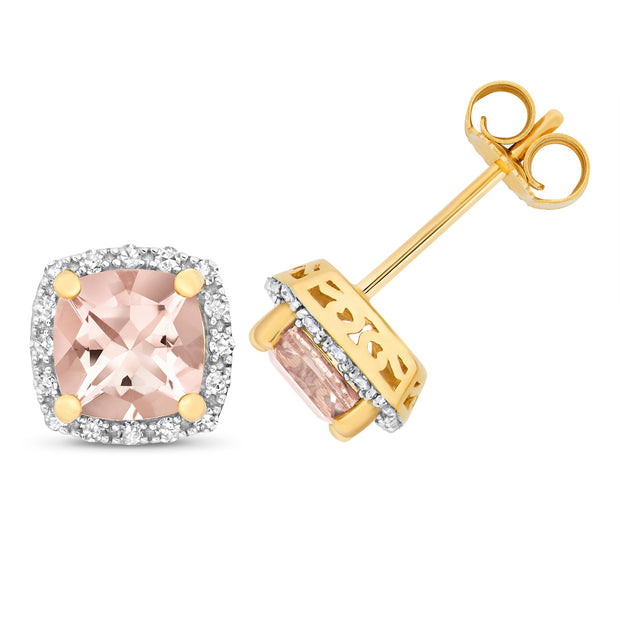 Morganite & Diamond Earring in 9K Gold