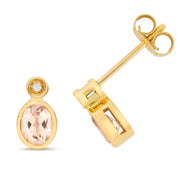Morganite & Diamond Earring in 9K Gold