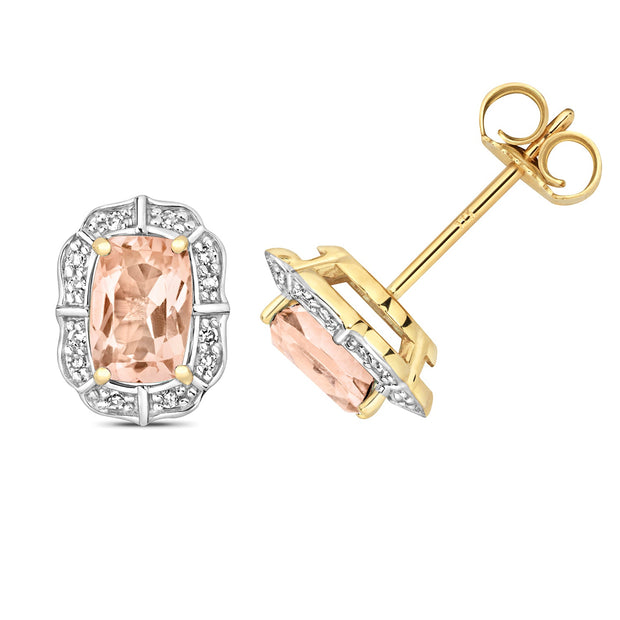 Morganite & Diamond Earring in 9K Gold