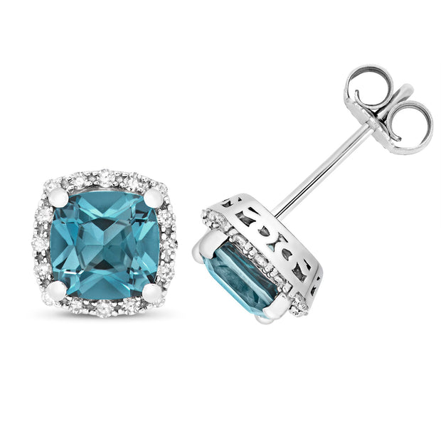 London Blue Topaz and Diamond Earring in 9K White Gold