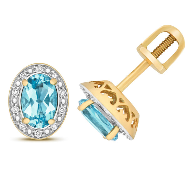 Blue Topaz & Diamond Earring in 9K Gold