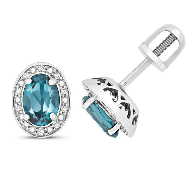 London Blue Topaz and Diamond Earring in 9K White Gold