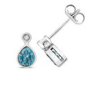 London Blue Topaz and Diamond Earring in 9K White Gold