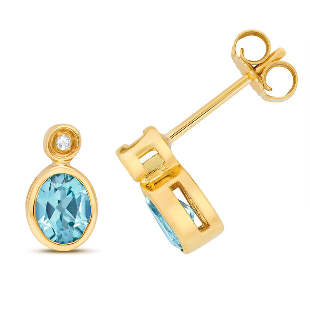 Blue Topaz & Diamond Earring in 9K Gold
