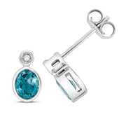 London Blue Topaz and Diamond Earring in 9K White Gold