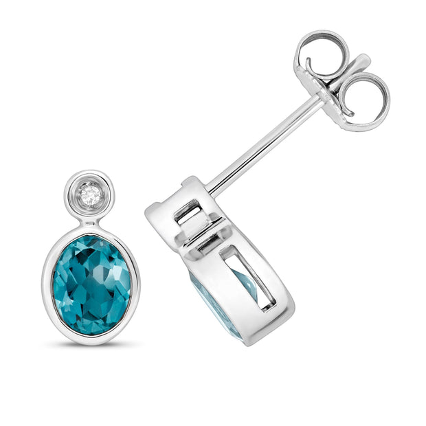 London Blue Topaz and Diamond Earring in 9K White Gold