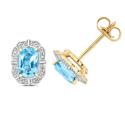 Blue Topaz & Diamond Earring in 9K Gold