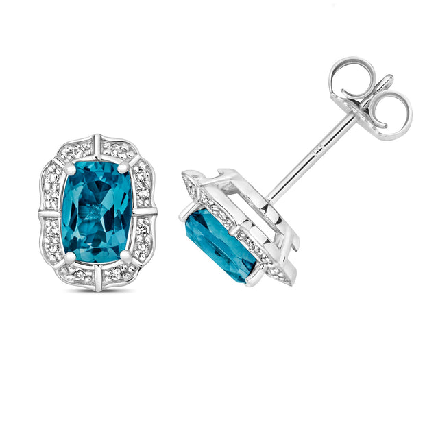 London Blue Topaz and Diamond Earring in 9K White Gold