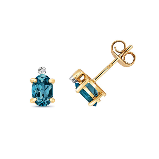 London Blue Topaz and Diamond Earring in 9K Gold