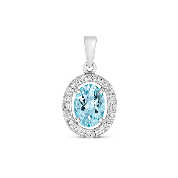Aquamarine and Diamond Pendant in 9K White Gold