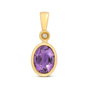 Amethyst & Diamond Pendant in 9K Gold