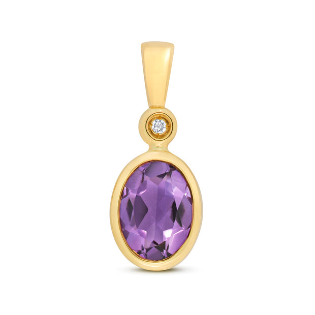 Amethyst & Diamond Pendant in 9K Gold