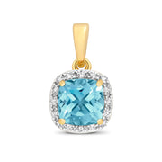 Blue Topaz & Diamond Pendant in 9K Gold