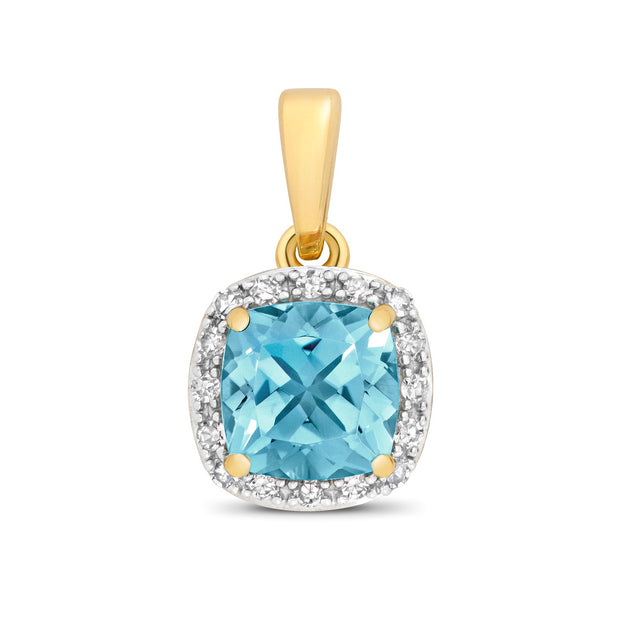 Blue Topaz & Diamond Pendant in 9K Gold