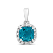 London Blue Topaz and Diamond Pendant in 9K White Gold