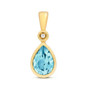 Blue Topaz & Diamond Pendant in 9K Gold