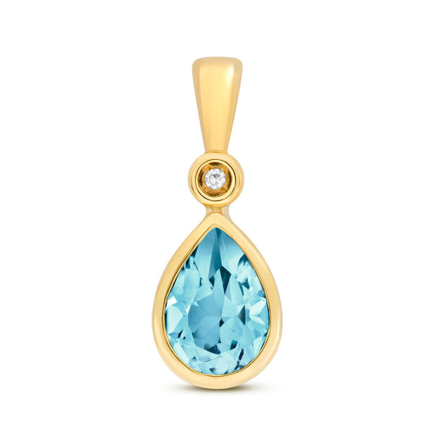 Blue Topaz & Diamond Pendant in 9K Gold