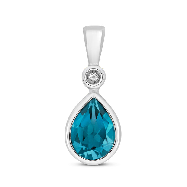 London Blue Topaz and Diamond Pendant in 9K White Gold