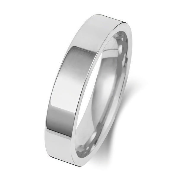 9K White Gold Wedding Ring Flat Court 4mm
