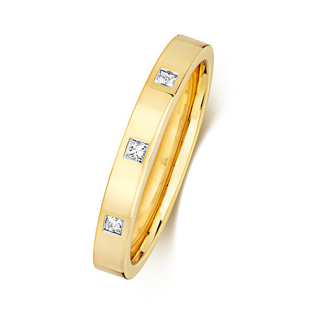 9K Yellow Gold 0.06ct Diamond Wedding Ring Pc / 3d 2.7mm