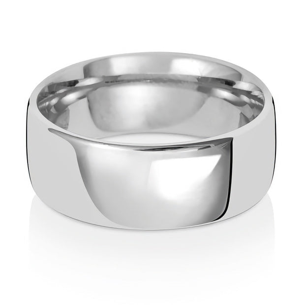 18K White Gold Wedding Ring Slight Court 8mm