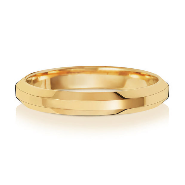 18K Yellow Gold Wedding Ring Soft Court Bevelled 3mm