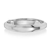 18K White Gold Wedding Ring Soft Court Bevelled 3mm