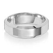 18K White Gold Wedding Ring Soft Court Bevelled 6mm