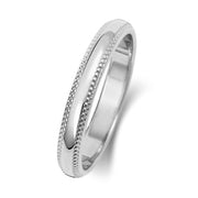 18K White Gold Wedding Ring D Shape Millgrain 3mm