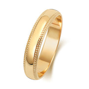 18K Yellow Gold Wedding Ring D Shape Millgrain 4mm