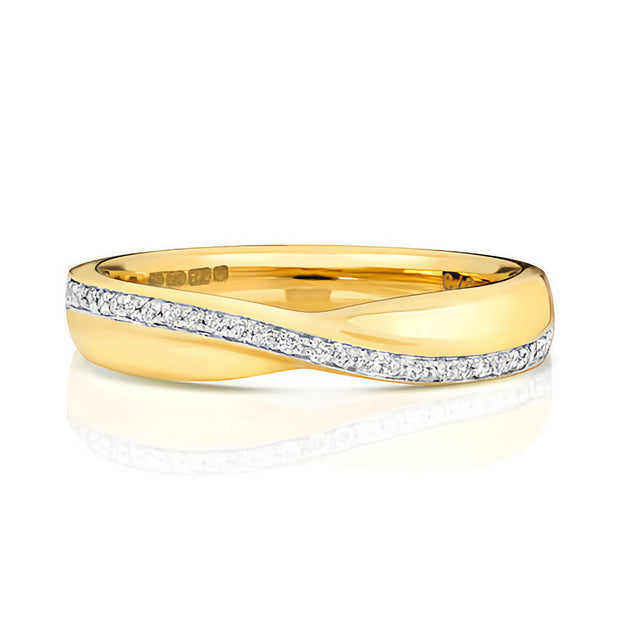 18K Gold Crossover Band with diamonds