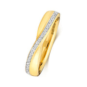 18K Gold Crossover Band with diamonds