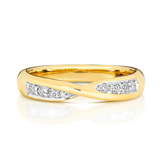18K Gold Crossover Band with diamonds