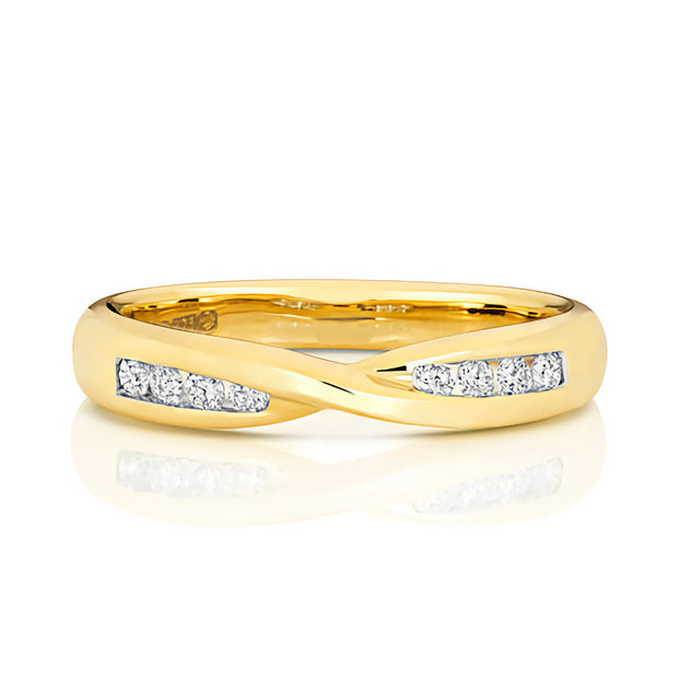18K Gold Crossover Band with diamonds