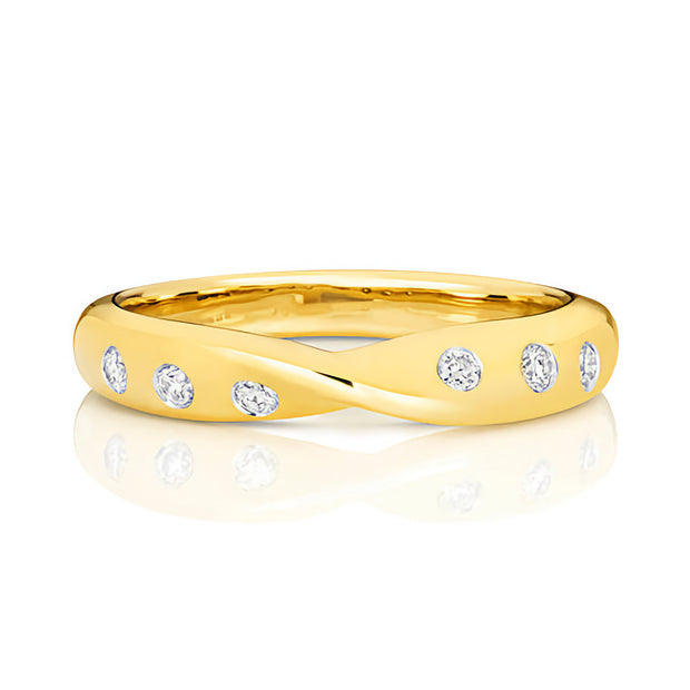 18K Gold Crossover Band with diamonds
