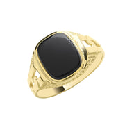 9K Yellow Gold Men's Cush Black Onyx Curb Sides Signet Ring