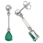 Emerald and Diamond Earring in 9K White Gold