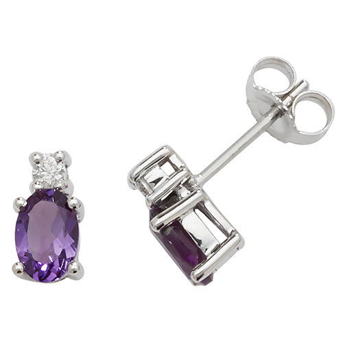 Amethyst and Diamond Earring in 9K White Gold