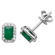 Emerald and Diamond Earring in 9K White Gold
