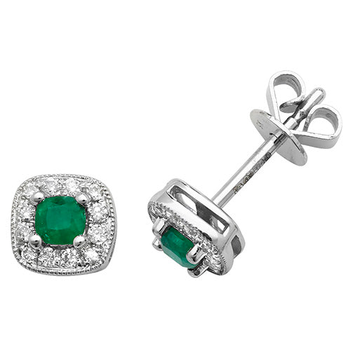 Emerald and Diamond Earring in 9K White Gold