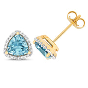 Blue Topaz & Diamond Earring in 9K Gold