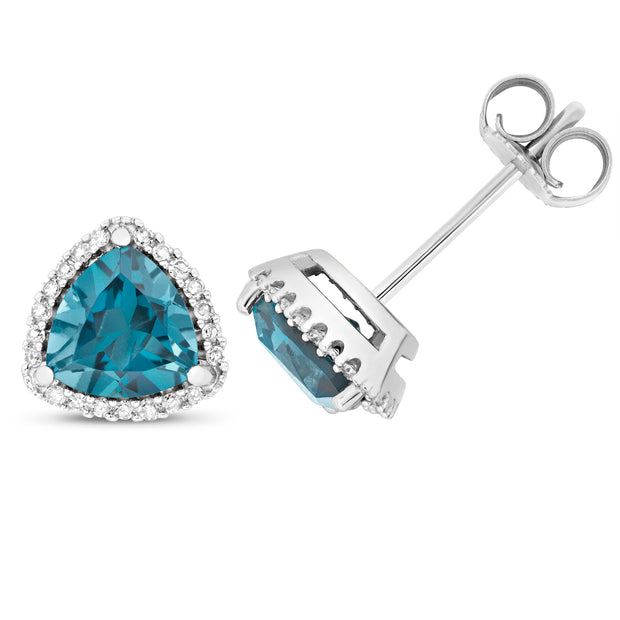 London Blue Topaz and Diamond Earring in 9K White Gold